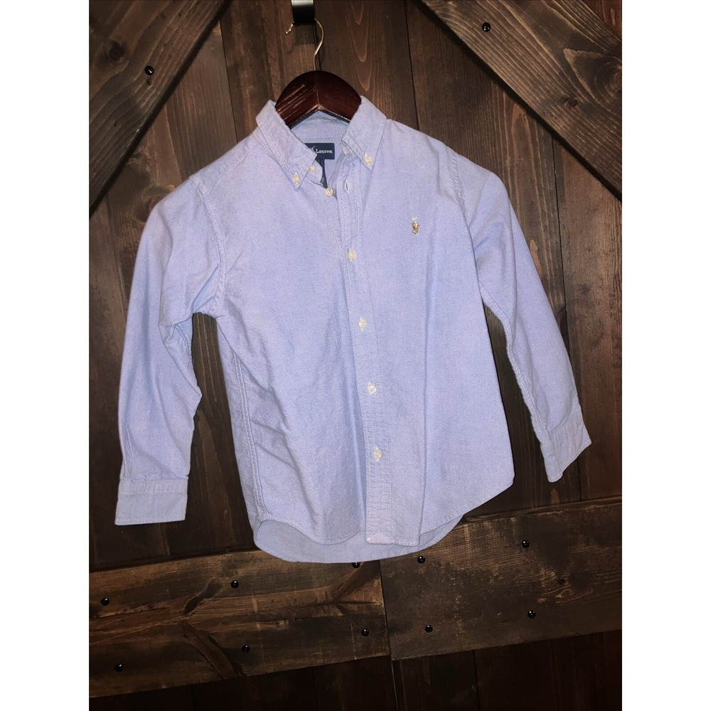 Ralph Lauren Iconic‎ Oxford Denim Button Down Shirt Boy's Size 7 Little Kids